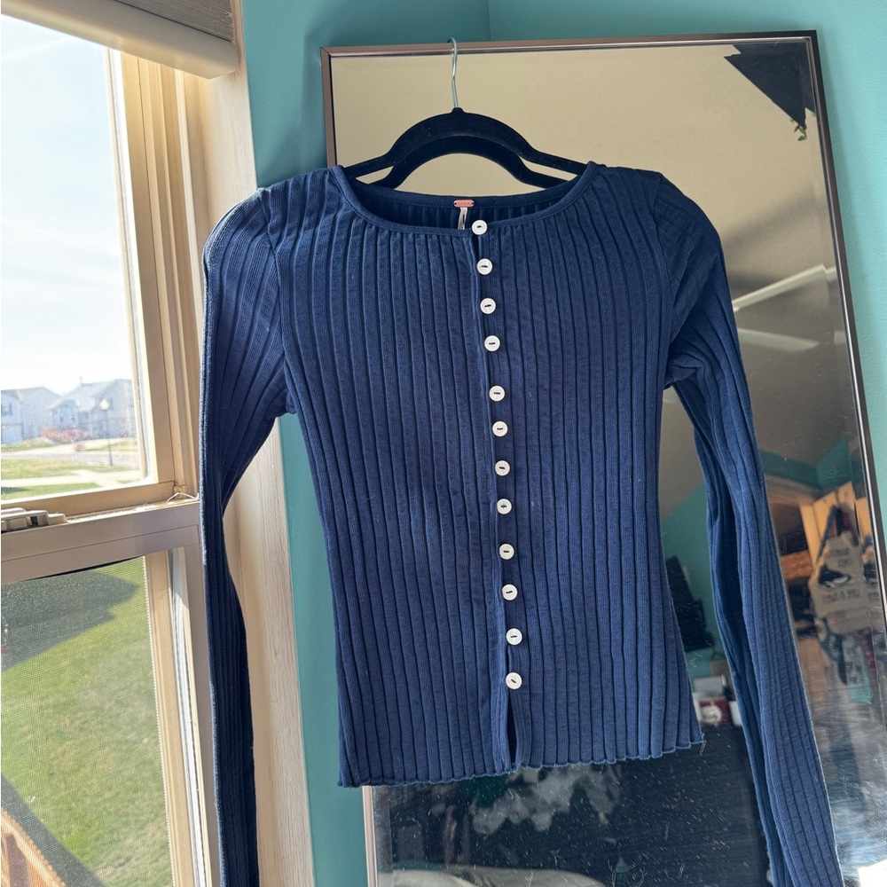 Free People Navy Tilly Long-Sleeve Cardi